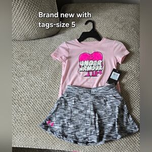 Under Armour Pink Heart Logo Tee with Gray Space-Dye Skort